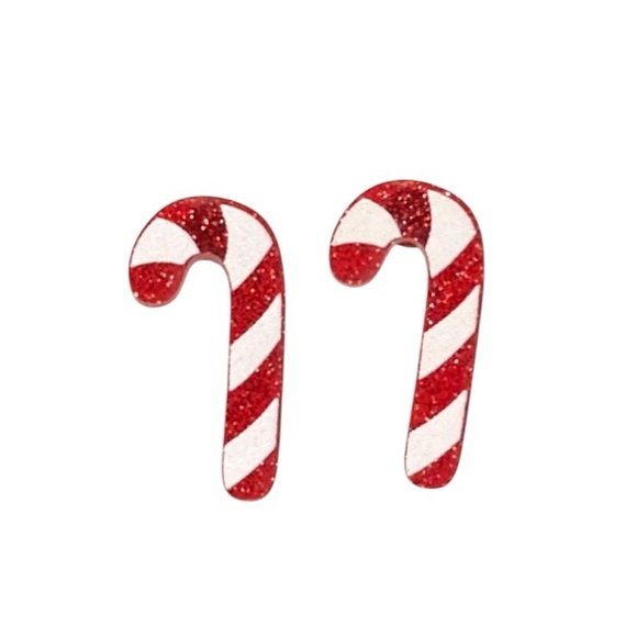 Candy Cane Peppermint Glitter Sparkle Christmas Holiday Stud Earrings - Picture 1 of 2